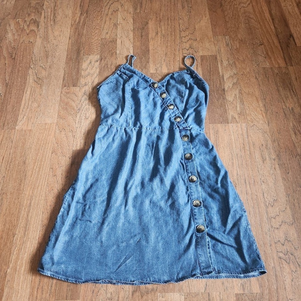Dry Goods Blue Tencel Chambray Asymmetric Button Mini Dress Suze Medium 704